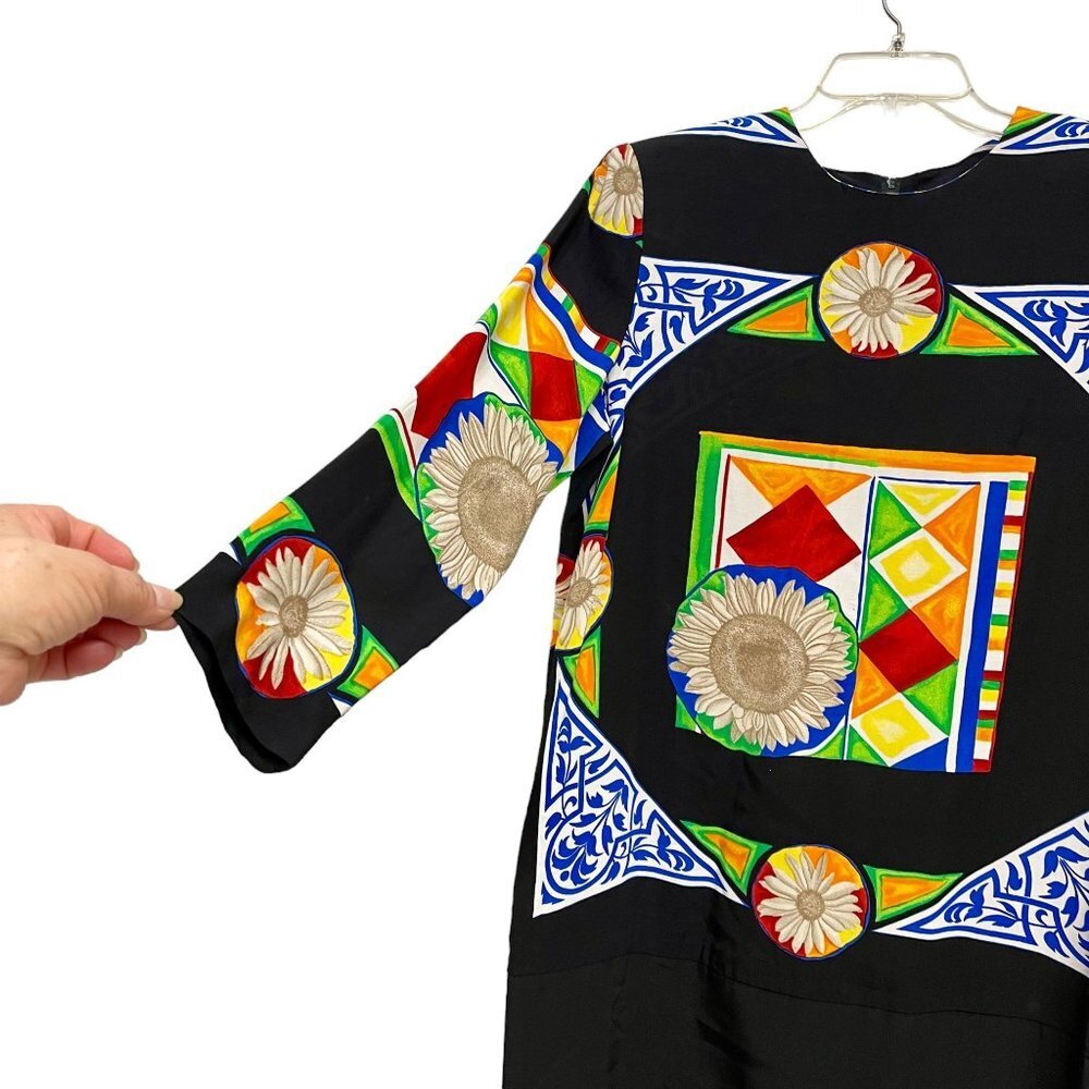 KC Spencer Multicolor Long Sleeve Dress Geometric and Sunflower Patterns Size M - Picture 3 of 14
